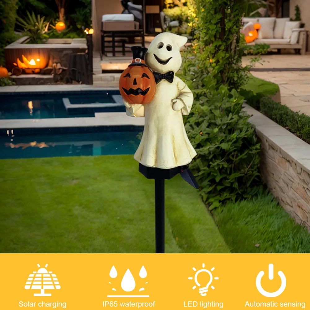 Outdoor Halloween Ghosts Pathway Light Waterproof Halloween Solar Pumpkin Stake Light for Garden Yard Lawn Party Decor