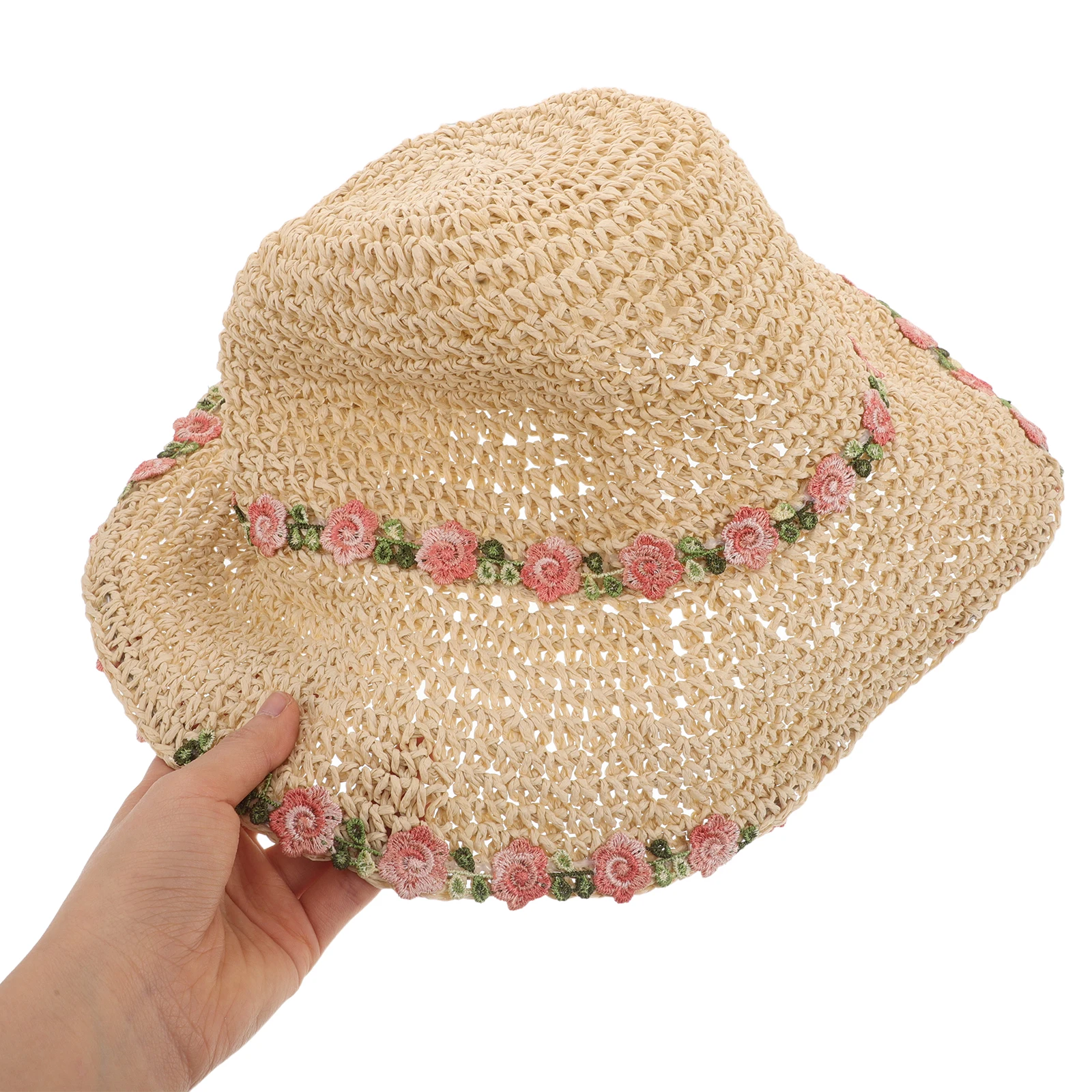 

Foldable Straw Hat for Women Sun Beach Hats Khaki Caps Seaside Resort Vacation Floral Sun Protection Breathable Wide