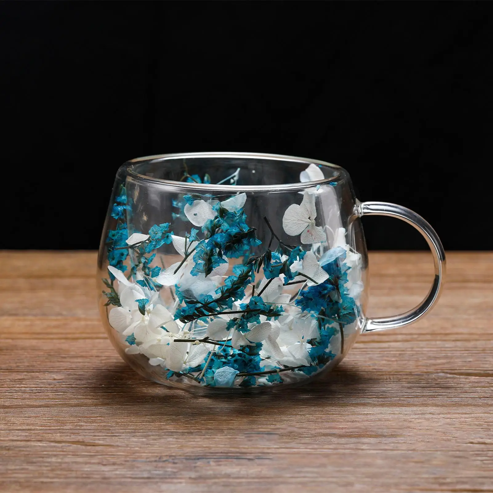 300ml Hitzebeständige Glas-Wasserbecher mit Echten Getrockneten Blumen Ästhetische Kaffeetassen & Teegläser für Zuhause, Büro, Party