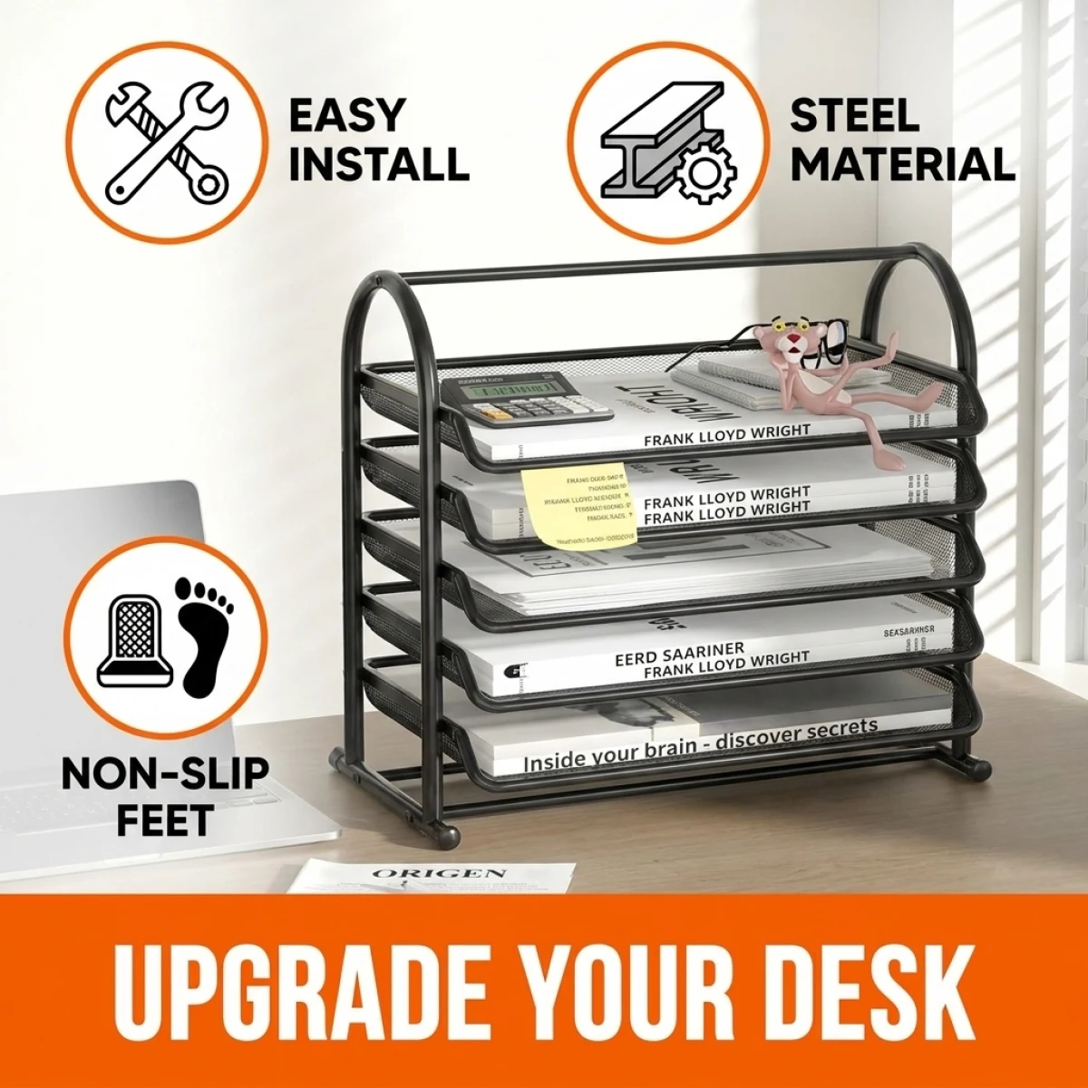 

File Organizer–Duty Desk Shelf, Easy Assembly, Large Capacity for A4 Letters Magazines,Upgrade Your Workspace