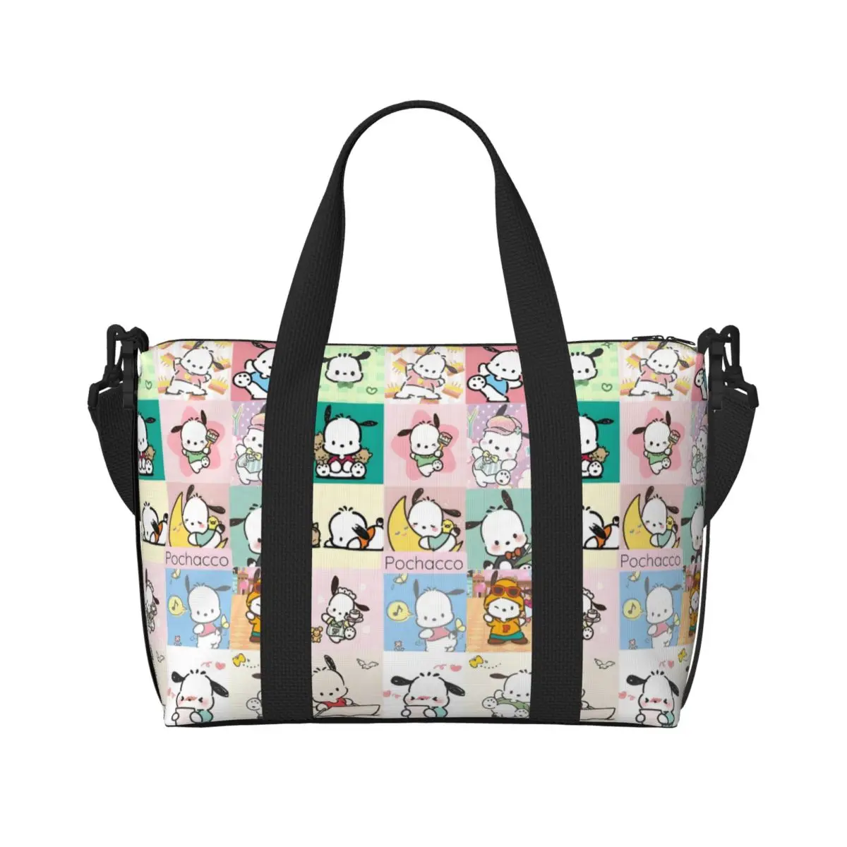 

Большая большая сумка Pochacco на заказ для женщин, собака, мультяшная сумка на плечо для покупок, тренажерный зал, пляжная дорожная сумка