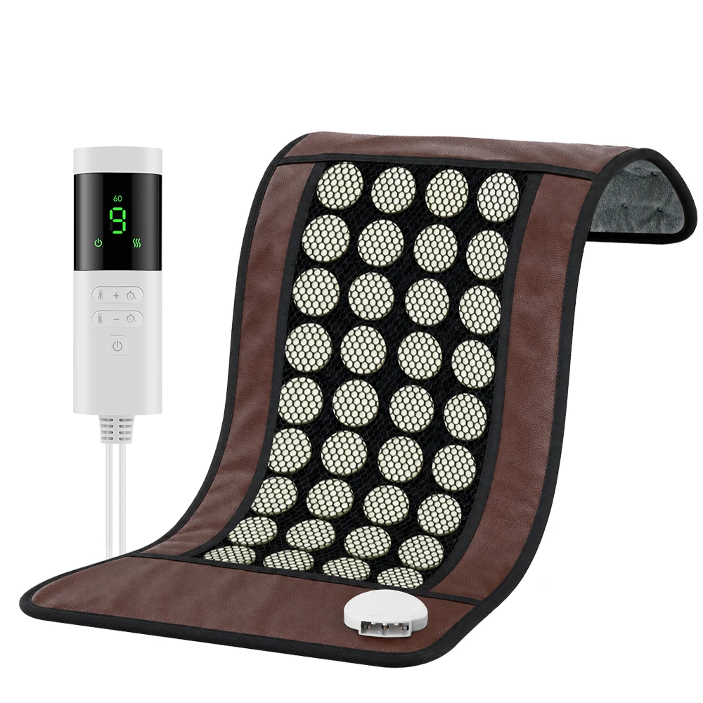 Jade Electric Massage Heating Pad 30x60cm (12x24in), 36 Jade Stones, 9 Heat Levels & 4 Timers, Dual-Side for Back/Seat/Body