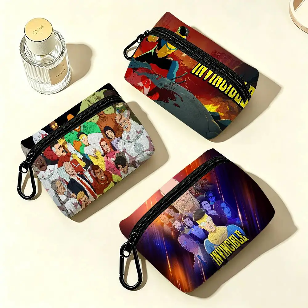 Anime I-Invincible Portable Oxford Fabric Mini Wallet Carabiner Design Small Coin Bag For Cards Keys Earphones