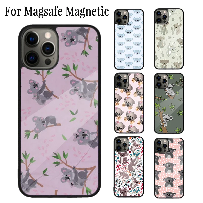 Cute koala bear Magnetic Phone Case Coque For iPhone 16 15 14 Plus 13 12 Mini 11 Pro Max Magsafe Wireless Charging Cover