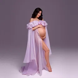 Sexy Purple Chiffon Maternity Outfits Cap Sleeves Ruffles Custom Made Women Pregnancy Overcoat See Thru Evening Dress 2025