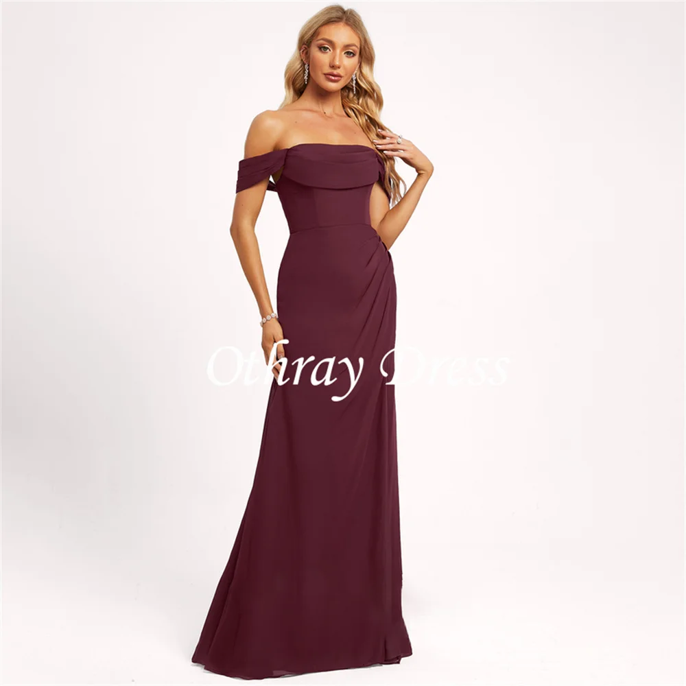 New A-line Bridesmaid Dress Off the Shoulder Prom Dresses Chiffon Party Dresses Floor-Length Vestidos De Fiesta فساتين السهرة