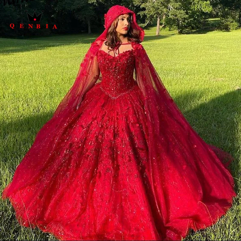 Red Quinceanera Dresses Classic Flowers With Jacket Sweet 16 vestidos de quinceañera 2023 estidos para 15 ñera Custom Made LJ44