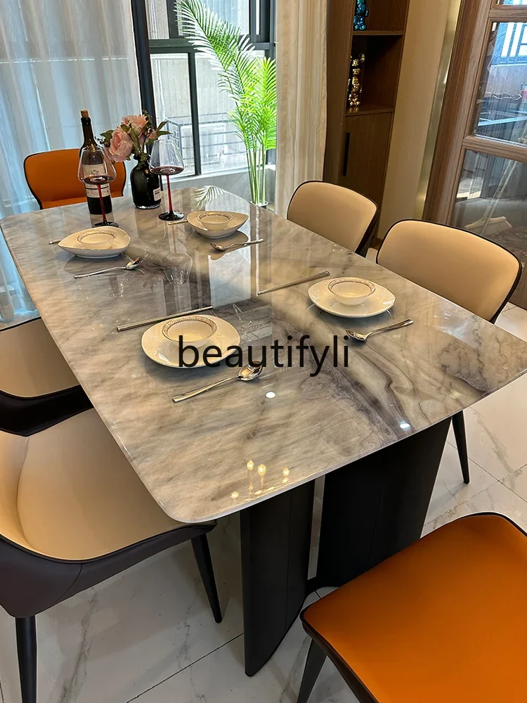 Light luxury high-end microcrystalline stone dining table chair marble high-end luxury stone colored crystal stone table