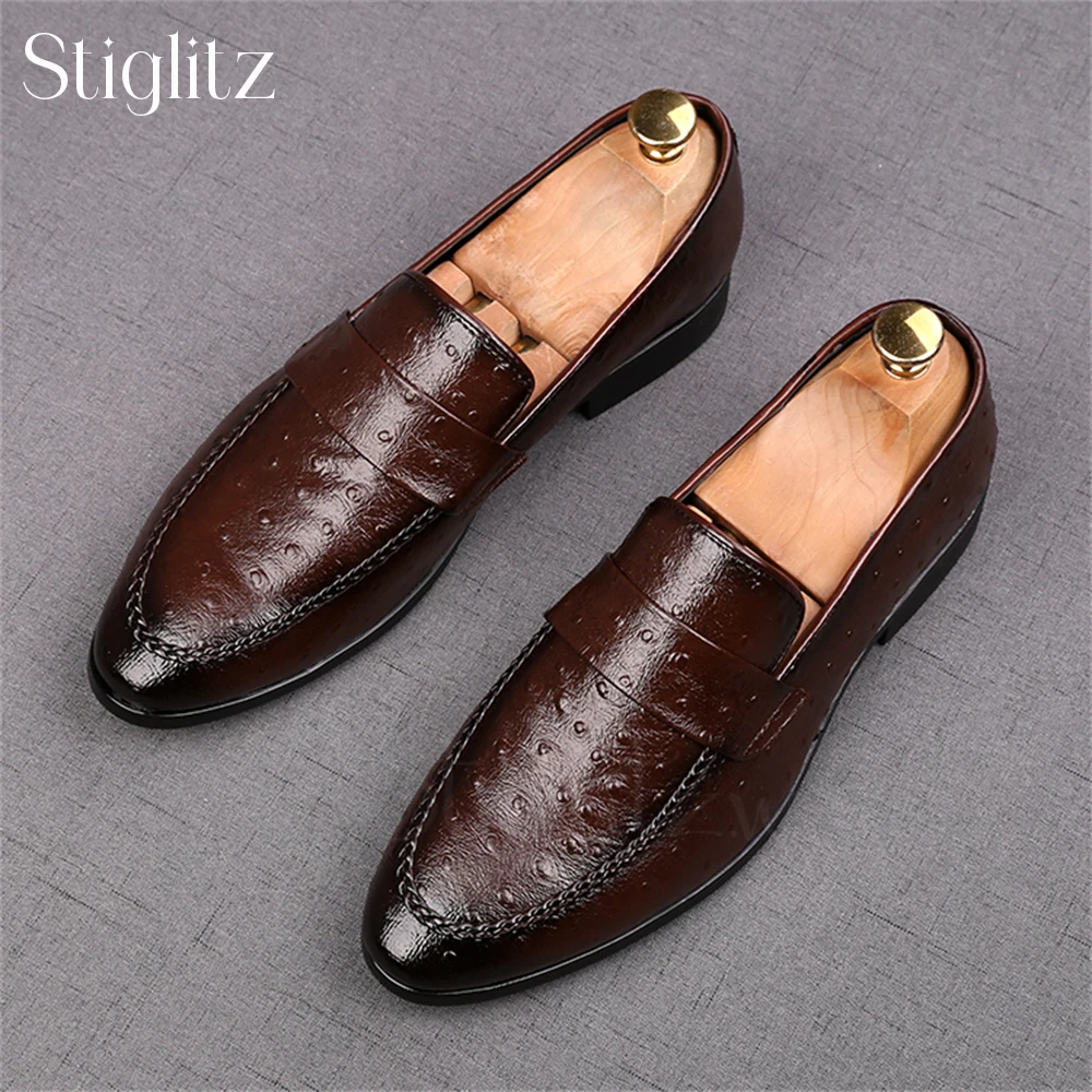 

Faux Ostrich Leather Shoes for Men Designer Luxury Style Handmade Shoes for Weddings Soft Leather Comfortable Business Men Shoes