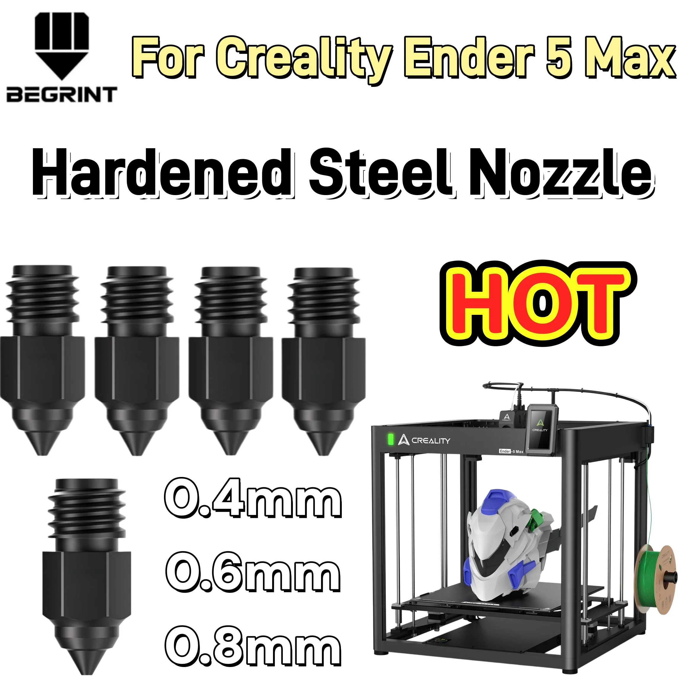 

Для Creality Ender 5 Max: Улучшенное сопло из закаленной стали 0.4/0.6/0.8 мм, 450°C ℃ Высокотемпературные износостойкие детали для 3D-принтеров