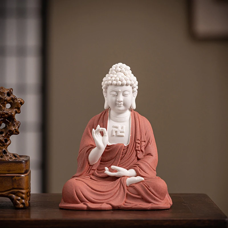 Ceramic statue of the Great Sun Tathagata and Shakyamuni Buddha, Zen-inspired home decor for the living room entrance, Chinese-s