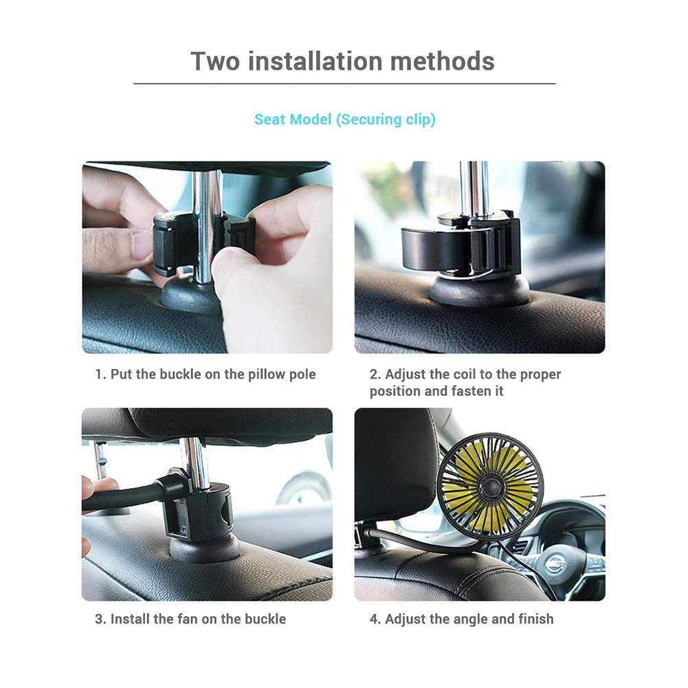 

Auto Headrest Ventilation Fan USB 5V Car Powerful Fan 360 Rotation Electric Seat Back Cooler 3 Speed Adjustable for Hot Weather