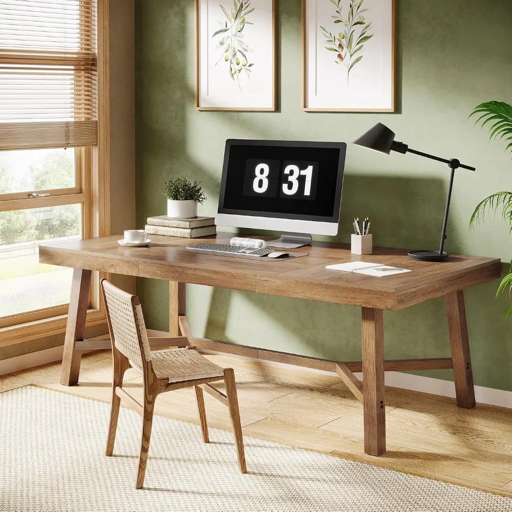 

71-Inch Executive Desk, Farmhouse Office Computer Desk with Sturdy Leg Structure, Rectangular Writing, Customized