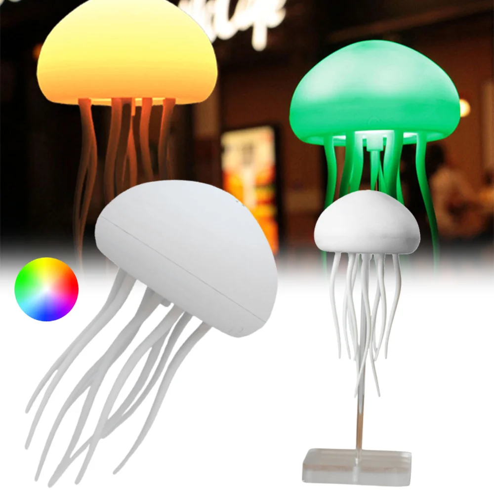 3D Jellyfish LED Night Lamp Cartoon Jellyfish Night Light RGB Gradient Cute Jellyfish Bedside Lamp Voice Control Sleeping Light