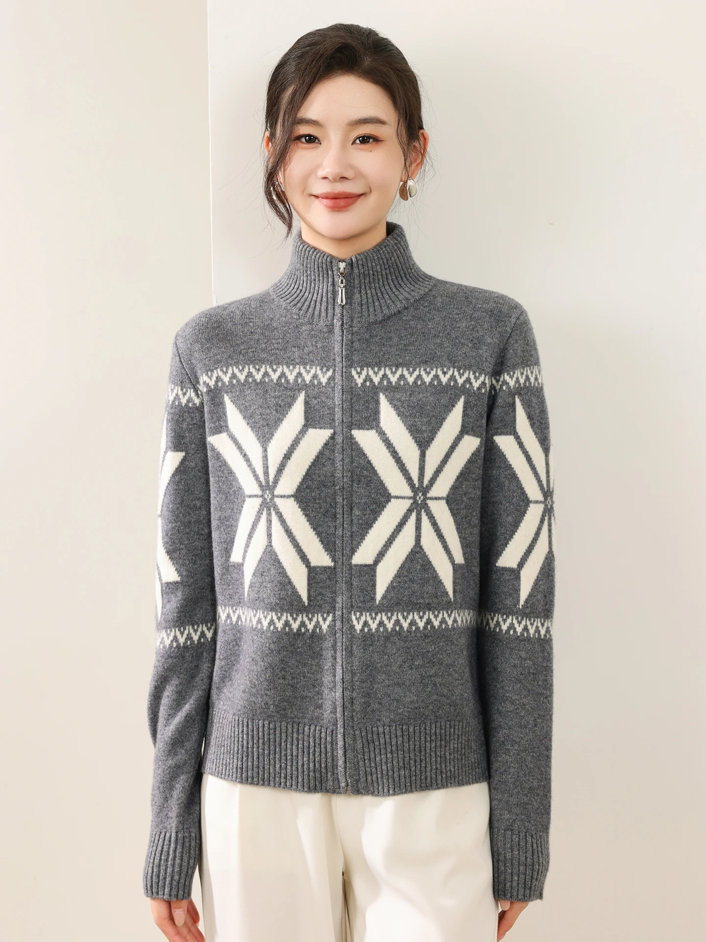 

New Fashion Woman's 100% Merino Wool Sweater Thick Autumn Winter Female Knitted Cardigan Lady Cashmere Long Sleeve Clothing Tops