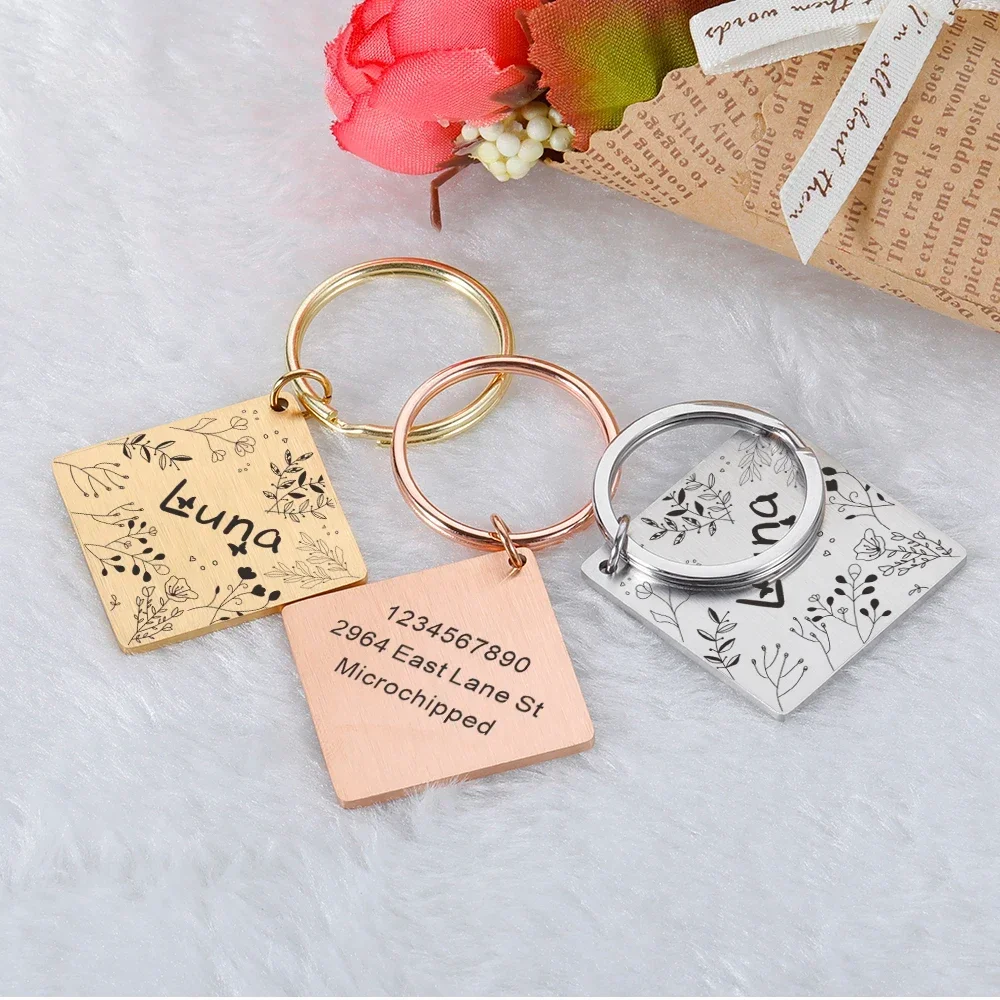 

Pet Collar Personalized ID Tag Engraved Name for Dog Cat Puppy Keyring Charm Pendant Bone Necklace Accessories