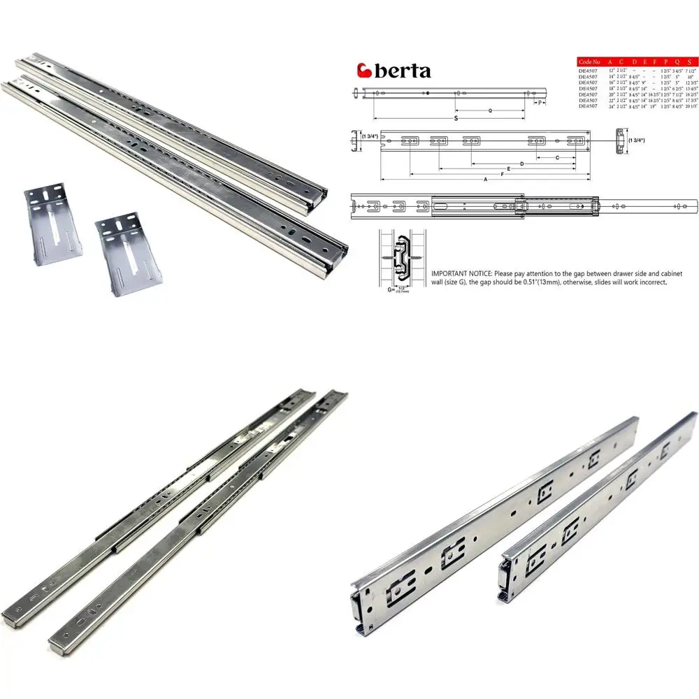 22 بوصة لينة إغلاق الكرة تحمل الجانب جبل درج الشرائح لخزائن إطار الوجه، تمديد كامل، 10 أزواج، نظام الإغلاق الذاتي #1