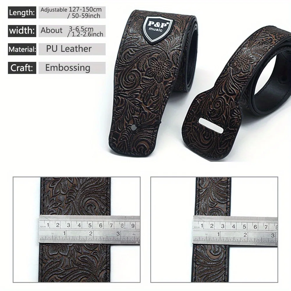 Faux PU Leather Guitar Strap 6.5cm Width Adjustable Length Soft Embroidered Belt For Classical Acoustic Electric Bass Guitars