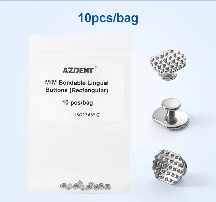 10 Stück/Packung AZDENT Zahnärztliche Kieferorthopädische Lingualknöpfe, Bondierbare Metall-Zungenseiten-Spangen mit Rechteckiger/Runder Basis – Detail 2