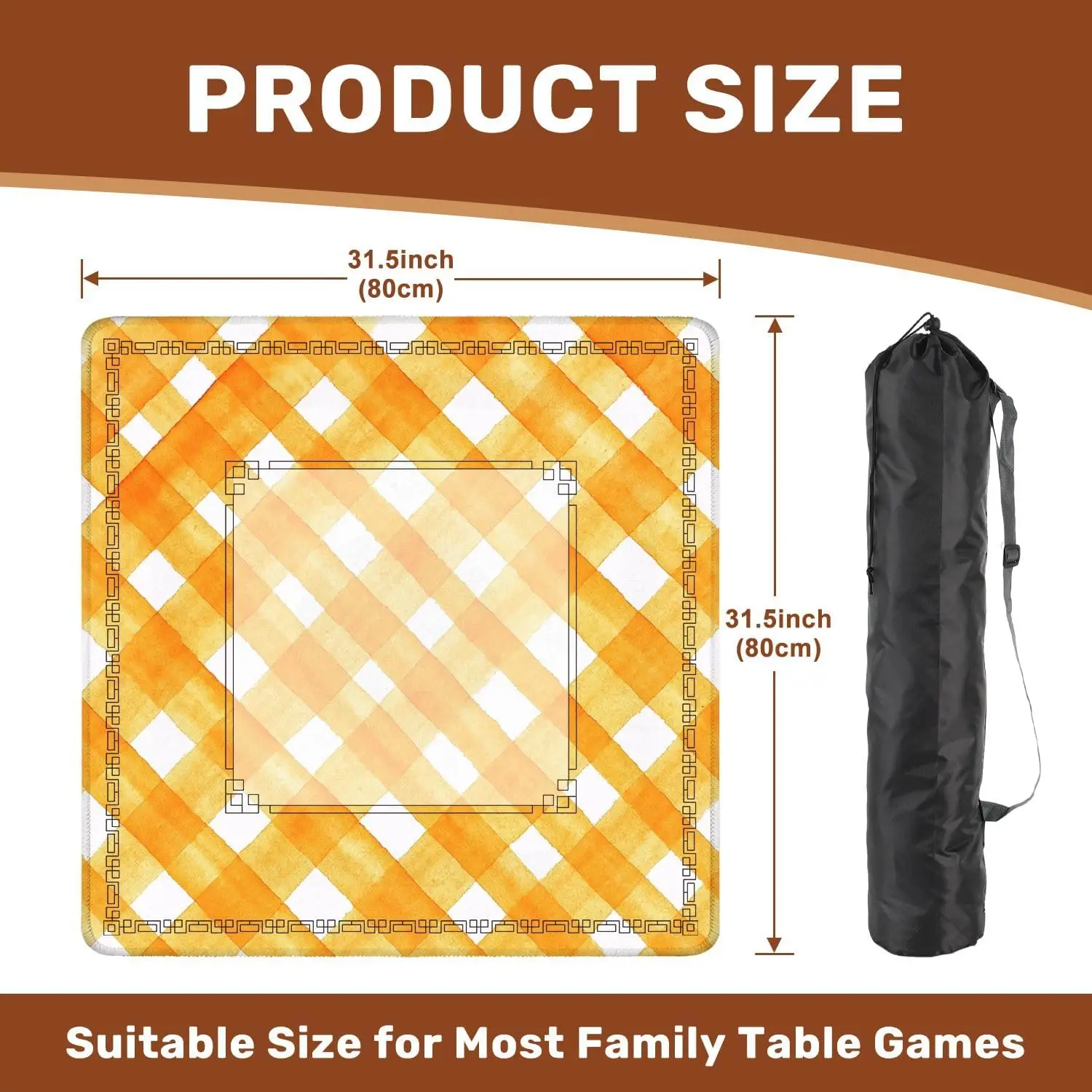 Mahjong Mat for Table Watercolor Orange Plaid Gingham Stripe 31.5