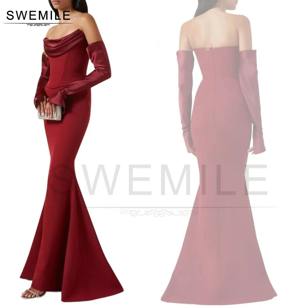 SWEMILE Mermaid Strapless Floor-Length Long Sleeves Zipper Up Prom Dresses Wedding Party Dress Elegant And Beautiful Dresses