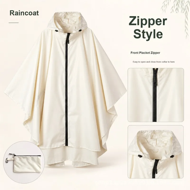 Protective Zippered Cloak Rain Poncho PU Waterproof Portable One Piece for Adult Outdoor Hiking Travel with Storage Bag