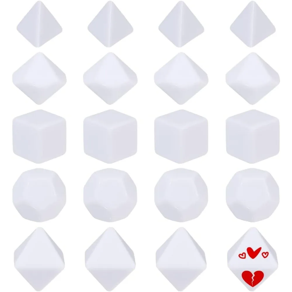 

20Pcs 5 Style White Blank Dice D4 D6 D8 D10 D12 Acrylic Dice No Hole Beads with Storage Box for Dice DIY Making Party Favor