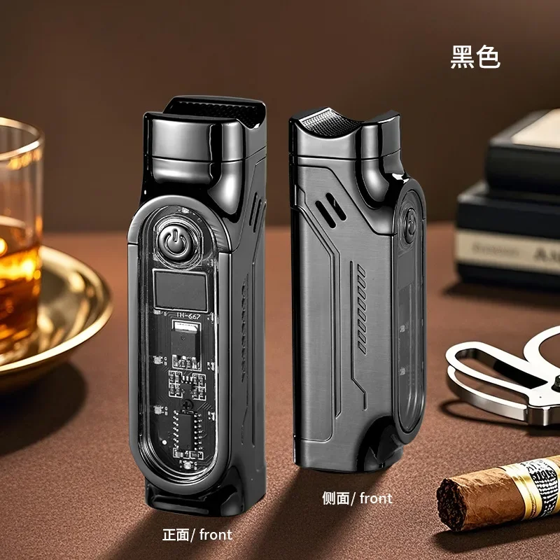 

2026Cigar Specific Three Direct Flame Lighter, Multi functional Cigar Specific Inflatable Lighter, Cigar Accessories, Men's Gift