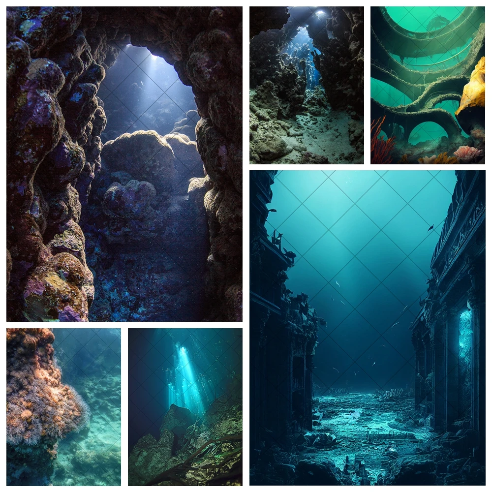 

Undersea Palace Cave Vertical Section Backdrop Custom Deep Ocean Party Birthday Photography Poster Studio Wall Decoration Backgr