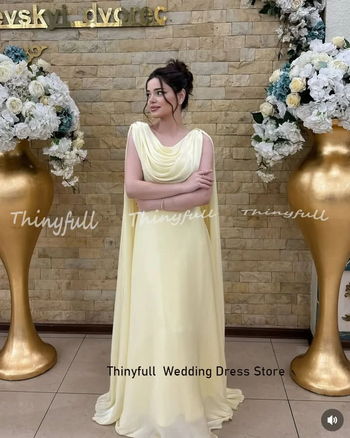 Thinyfull A-Linie Chiffon Abendkleider Ärmellos Arabisch Langes Abendkleid Chiffon Formelles Eventkleid Robe De Soirée Maßgeschneidert