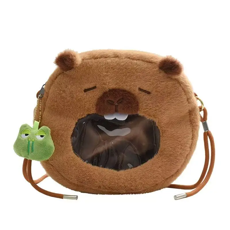 Adorable Capybara Backpack with Leash Fluffy Capybara Stuffed Animals Doll Backpacks Leash Casual Bag for Kids Girls Women