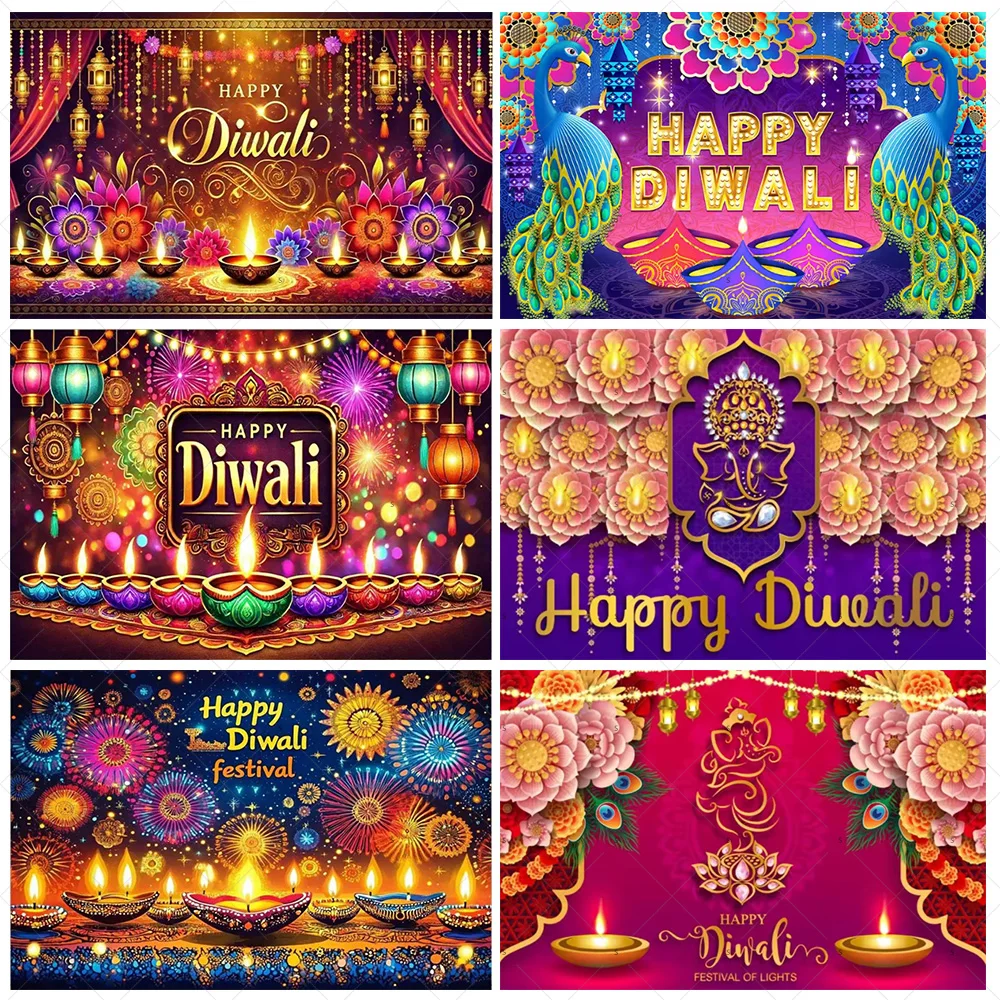 

Happy Diwali Background Banner Indian Traditional Festival Party Decoration Candle Deepavali Backdrop Supplies Photography Props