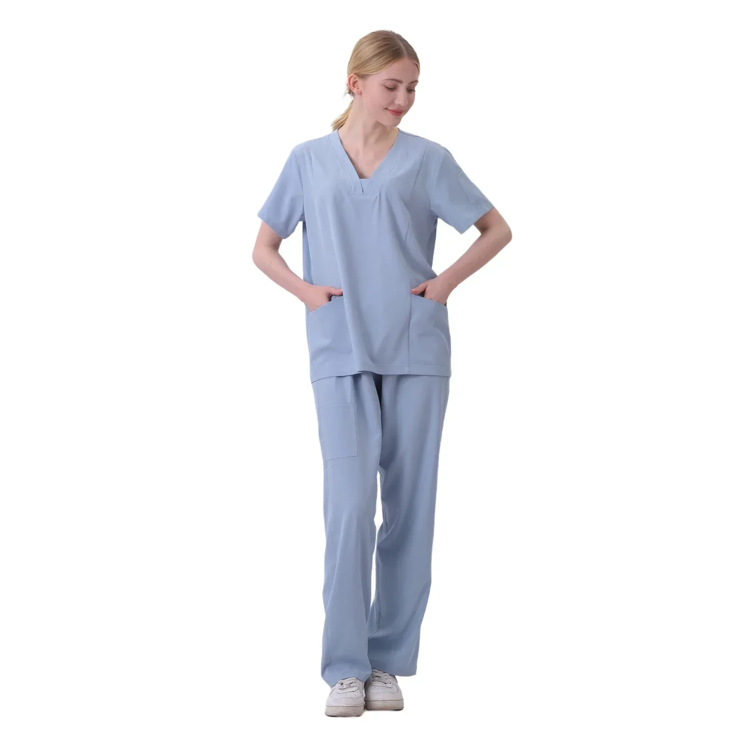 New Short Sleeve Scrubs Top With Pocket Pants Medical Nurse Uniforms Doctor Surgery Overalls Spa Outwear Beauty Salon Workwear