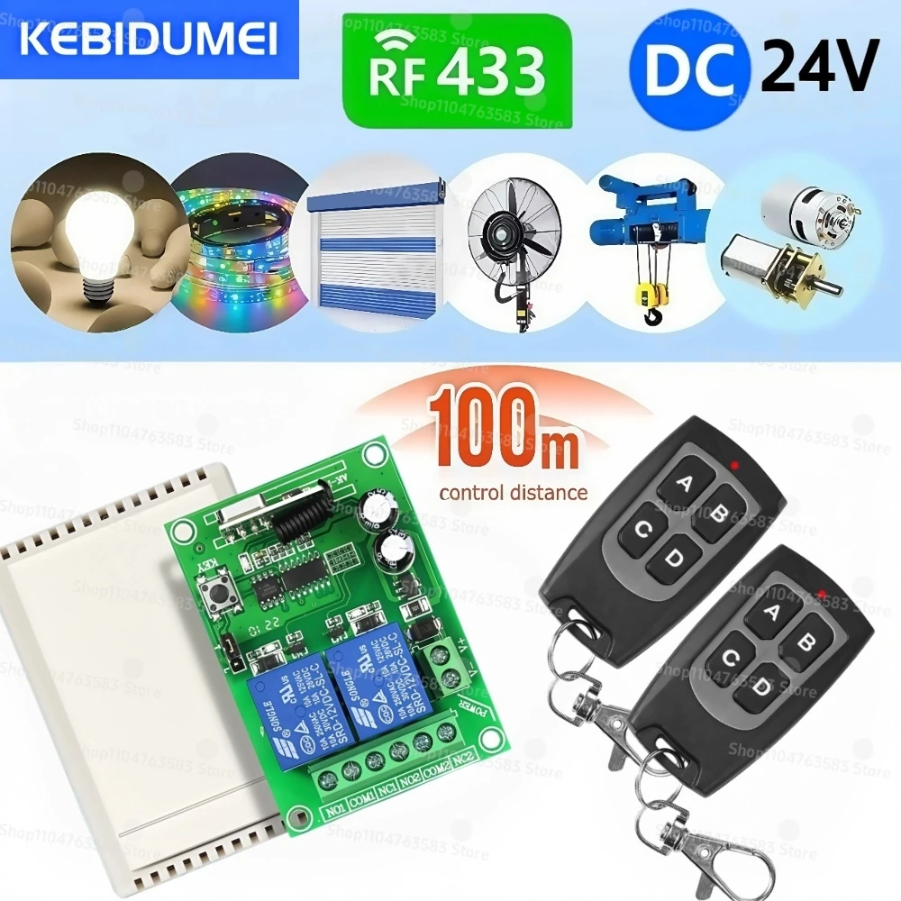 433MHz RF Wireless Remote Control Switch DC 12V 2 Channels RF Relay Module 100m Control Distance for Light/LED/Gate/Motor/DIY