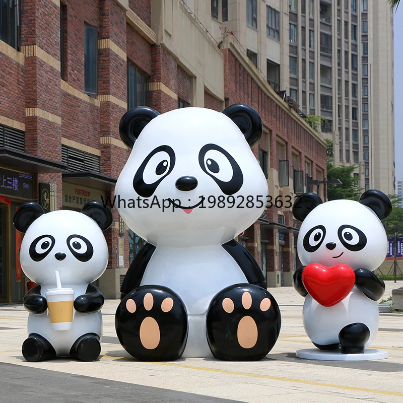 

ZC Outdoor Cartoon Panda Fiberglass Sculpture Garden Lawn Landscape Garden Decoration Ornament