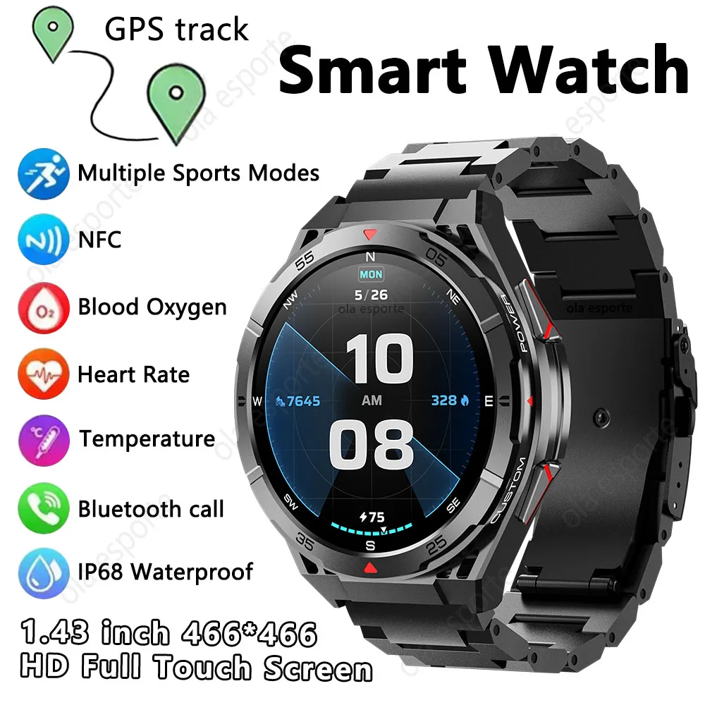 

2025 Новые часы GPS NFC Смарт-часы 1,43-дюймовый AMOLED-экран Сон Сердечный ритм Bluetooth Вызов Открытый IP68 Водонепроницаемые мужские умные часы