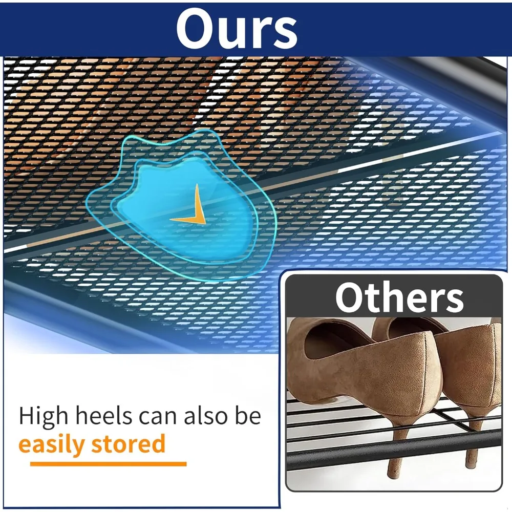 رف أحذية مكون من 5 طبقات، مساحة تخزين واسعة مقاس 33 بوصة لـ 24-30 زوجًا، منظم شبكي فولاذي لخزانة المدخل، أسود صناعي #4