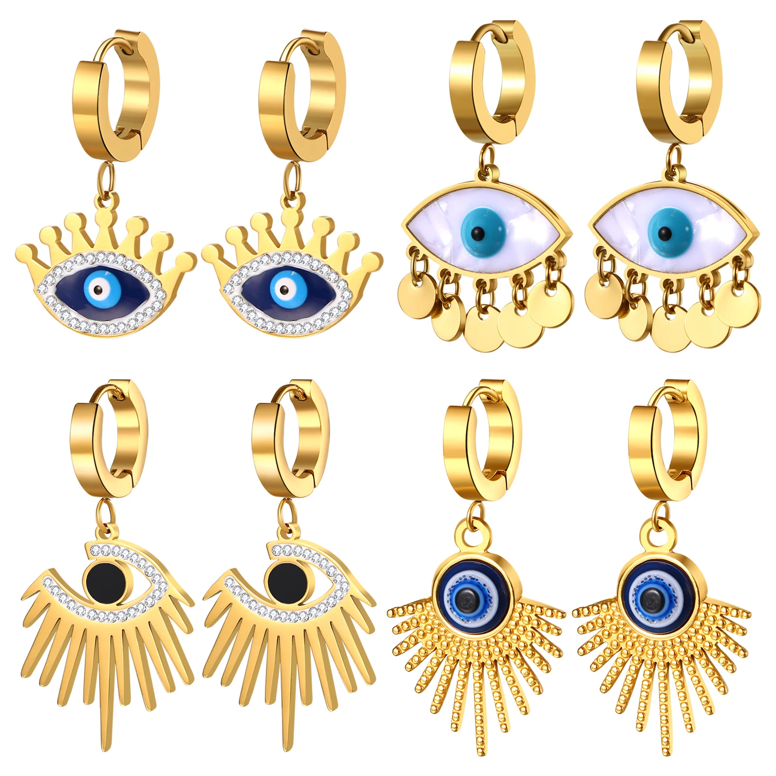 BONISKISS Lady Evil Eye Decorative Earrings Gold Superior sense Zircon Four style earrings Fashion jewelry gift for women