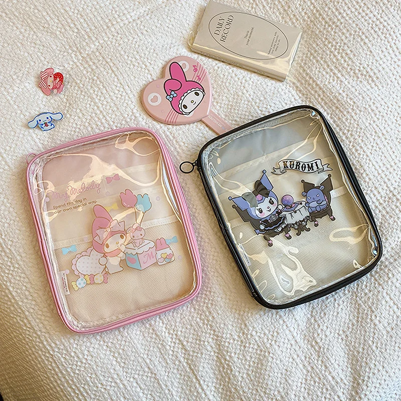 

Sanrios Hangyodon Hellokittys Cartoon Makeup Brush Bag Anime Kawaii Transparent Wash Bag My Melody Portable Travel Storage Bag