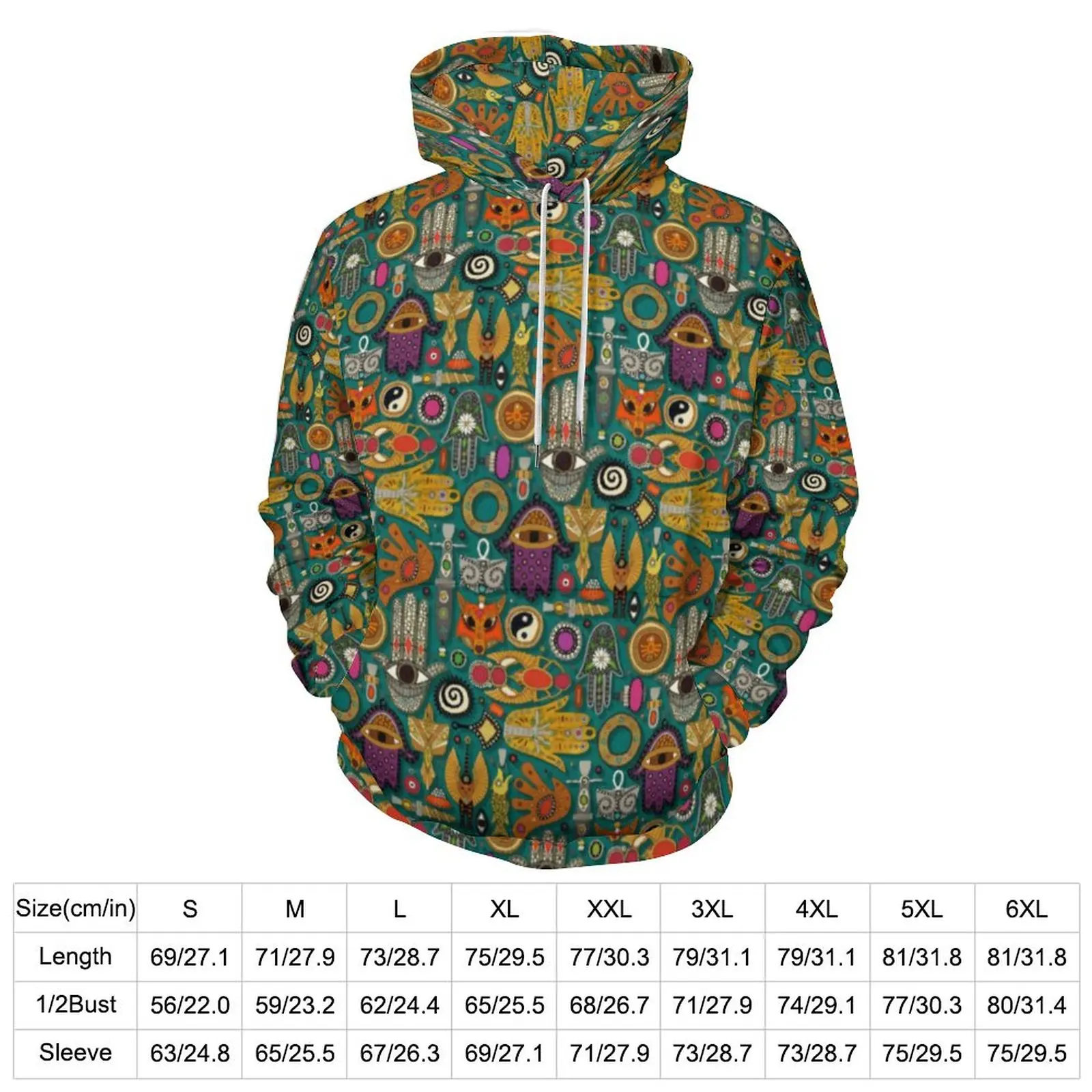 Hamsa Hand Loose Hoodies Talismans Viridian Elegant Pullover Hoodie Unisex Long Sleeve Oversized Casual Custom Clothes