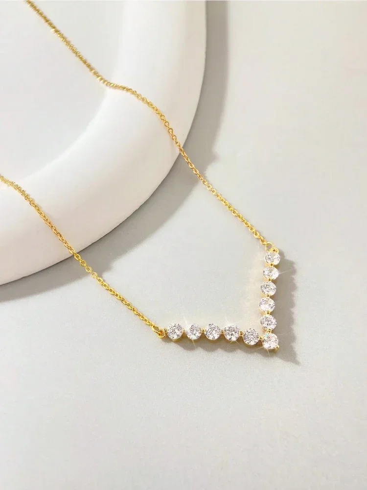 

Простая классическая великолепная цирконовая V-образная цепочка на ключицу из стерлингового серебра 925 пробы для женщин, юбилейная вечеринка, высокое качество, ювелирные изделия