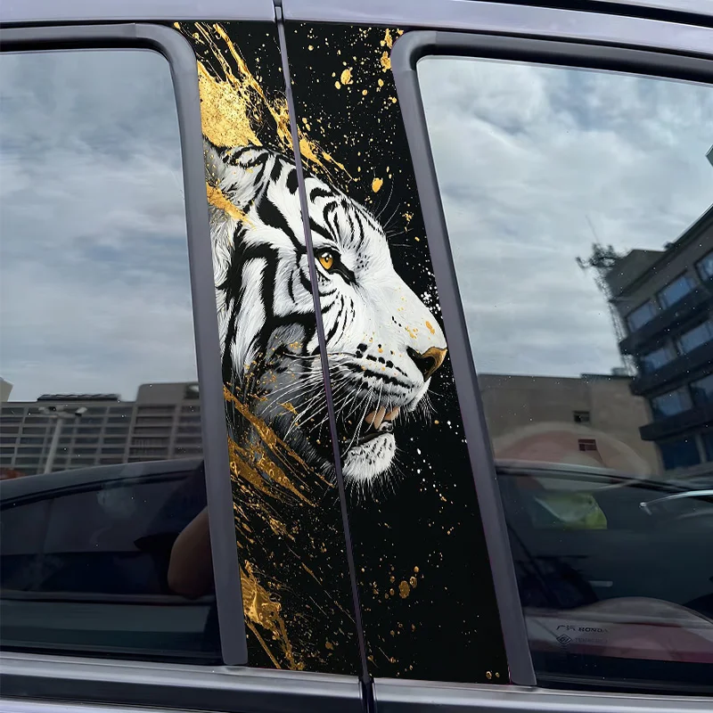 

2pcs Tiger, gold splashes Car Sticker B-Pillar DIY Middle Pillar Vinyl Decorative Car Accessories Sticker