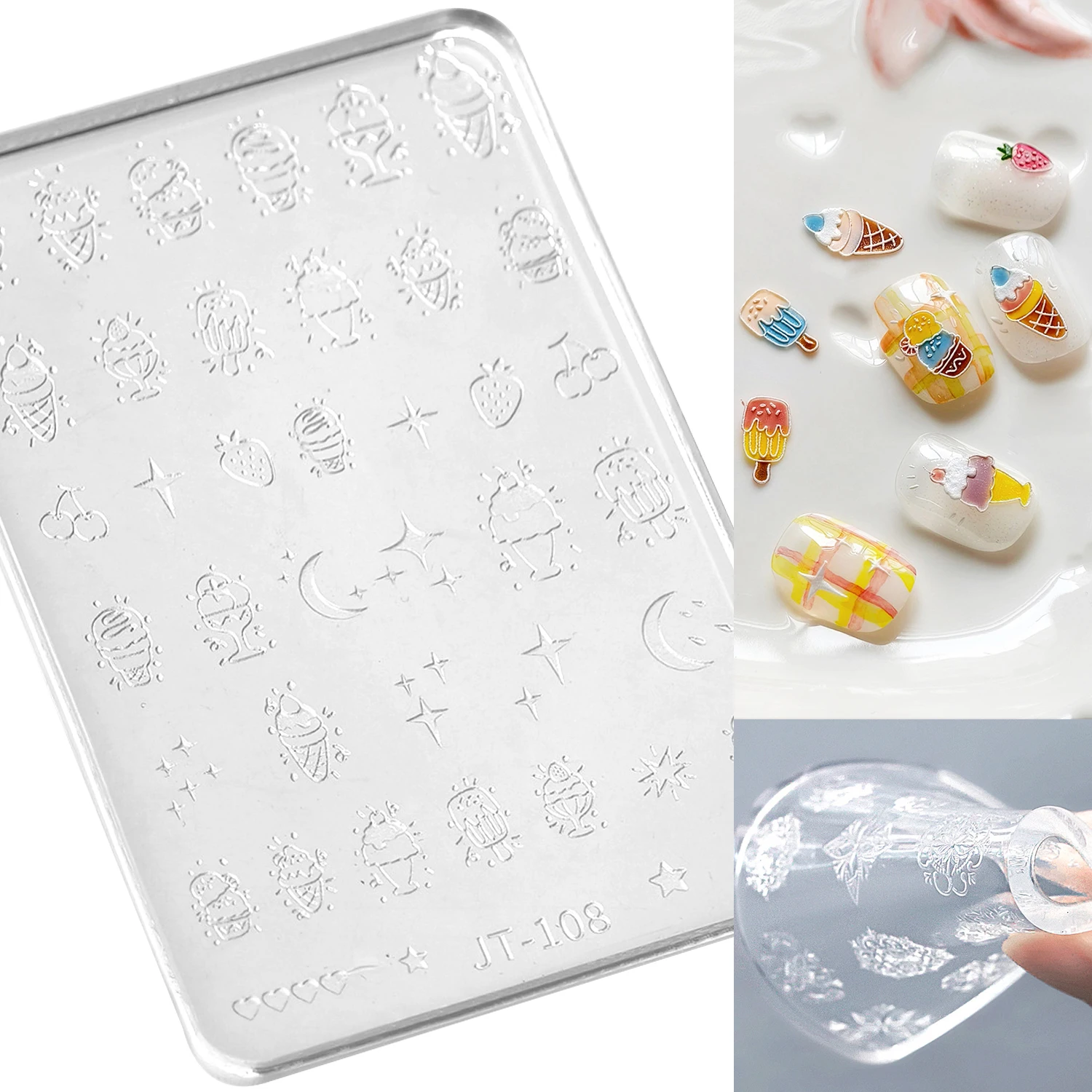 

Summer Ice Cream Star Moon Cherry Bow Tie Lace Ribbon Nail Art Silicone Carving Mold Mould Bowknot Flower Snowflake DIY Template