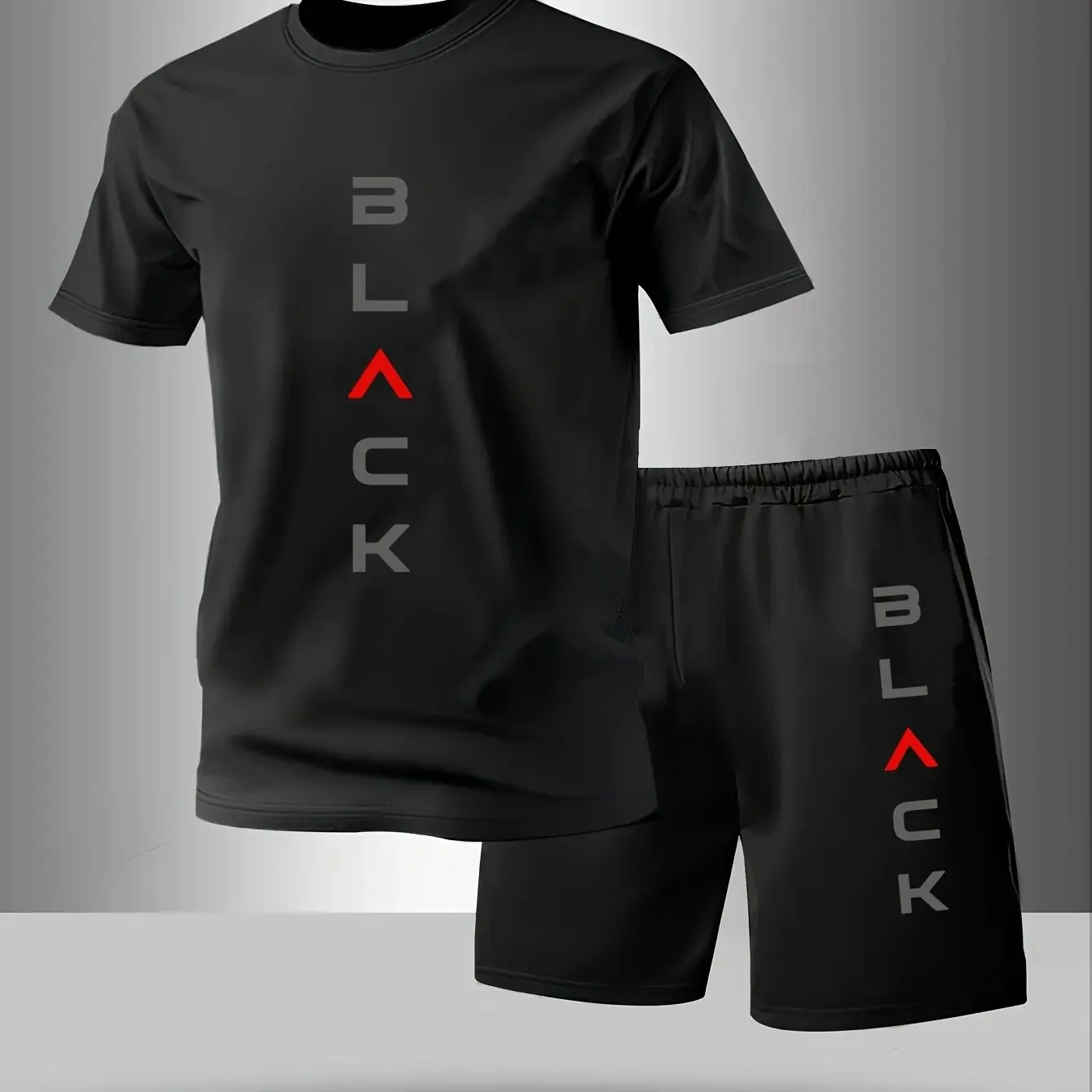 BLCK Men's 2 Piece Quick Dry Tracksuit Breathable Print T-Shirt Shorts Set Moisture Wicking Athletic Outfit for Running Casual