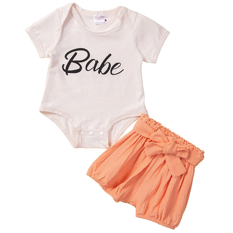 

2PCS Summer Newborn Girls Clothes Fashion Letter Cute Short Sleeve Cotton Infant Bodysuit+Shorts Baby Luxury Clothing Set BC1514