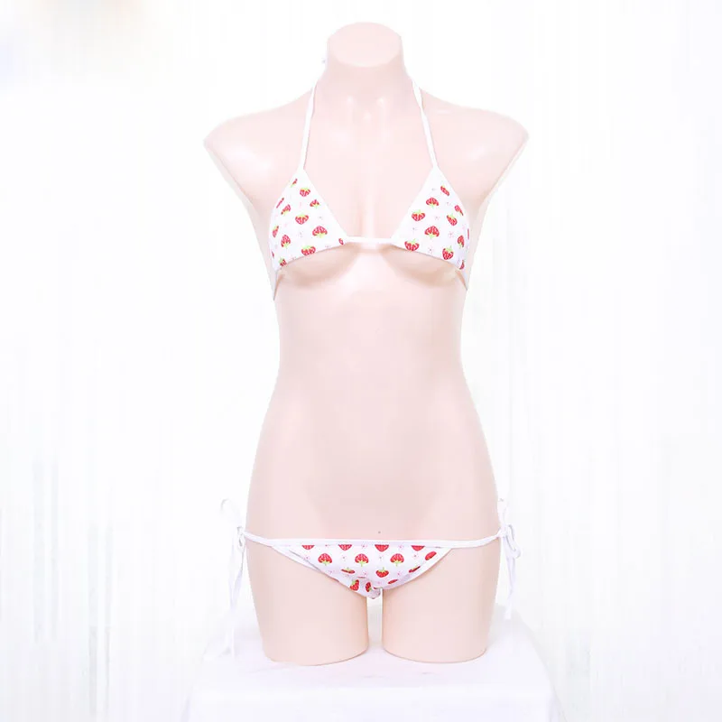 

2024 Summer Sexy Cute Cosplay Strawberry Women's Lingerie 2PCS Tied Bra Set Bra and Panty Set Bikini Underwear