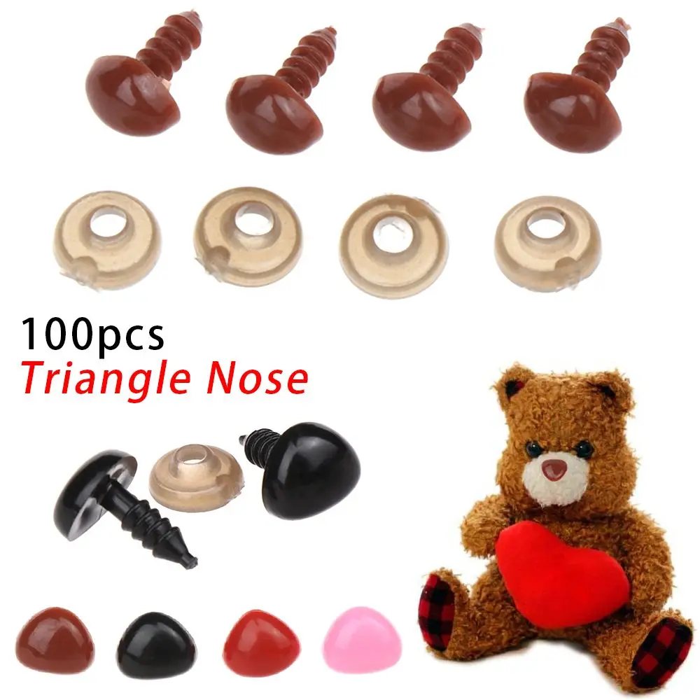 100 buah hitam/coklat/merah/merah muda plastik segitiga hidung untuk boneka mainan untuk Beruang tombol mainan DIY keselamatan hidung aksesoris