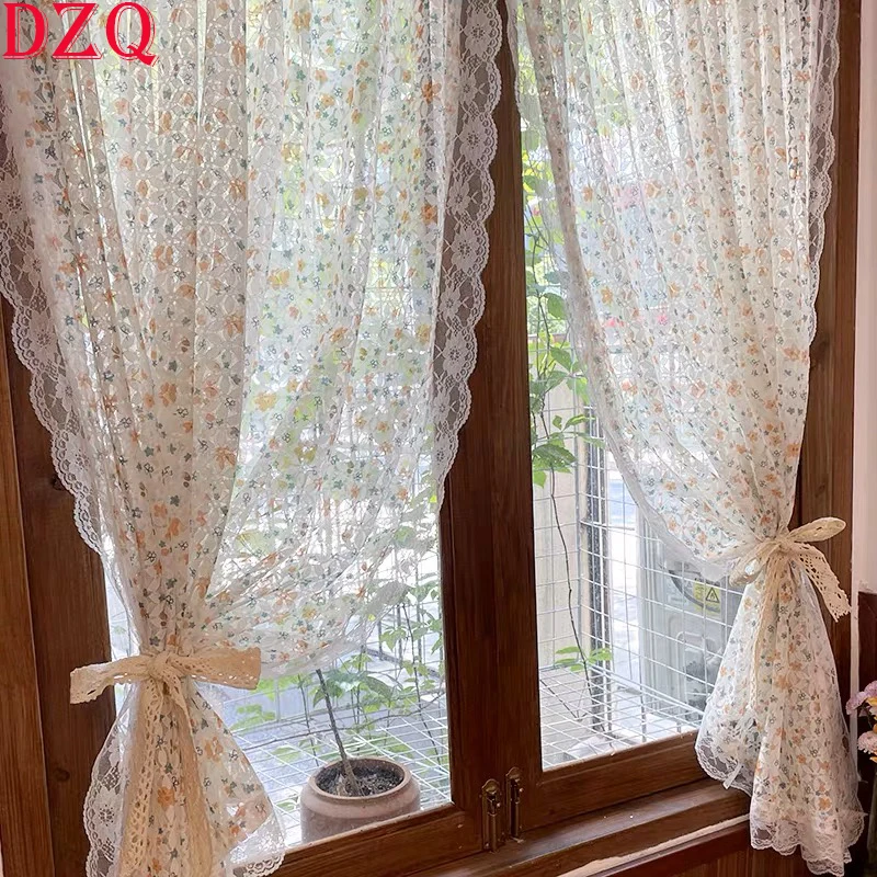 French Elegant Flowers Lace Tulle Curtains for Living Room Idyllic Hollow Flowers Curtains for Kitchen INS Popular Styles#A471