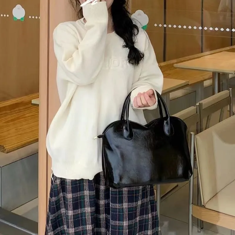 

Korean Ins Vintage Black Handbag Women Leather Large Capacity Shoulder Bag Ladies Harajuku Hot Girl Y2k Aesthetic Crossbody Bags