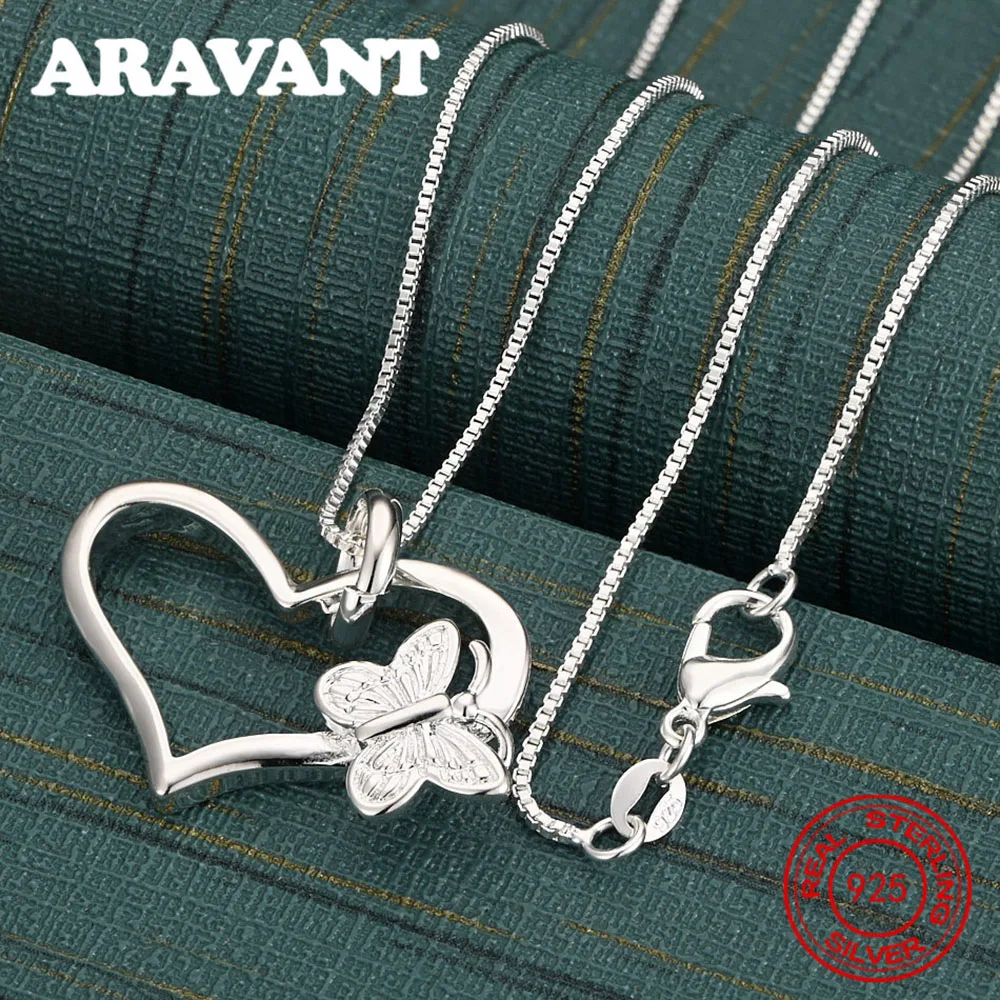 925 Sterling Silver Heart And Butterfly Pendant Necklace, Vintage Style, Personalized Accessory, Gift, Jewelry For Women